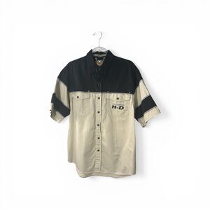 Harley Davidson Vtg Embroidered Garage Mechanic Short Sleeve Button Up Sz M